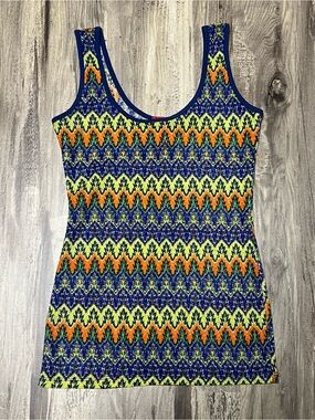 Y2K Bongo Multi Color Chevron Openwork Knit Tank Top Size Small